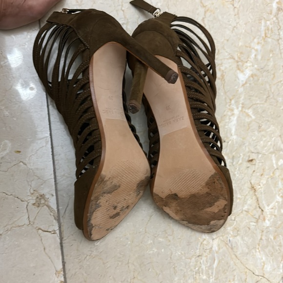 💋Sexy💋Brown Swede Zara strappy open toe booties Sz:9 - Picture 9 of 10